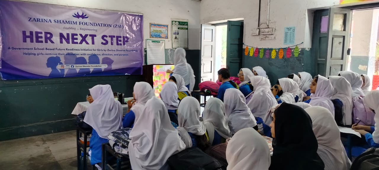 Students attending a Her Next Step career guidance session under the ZSF banner